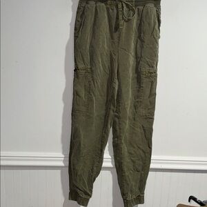 Aerie Olive Green Cargo Jogger Pants pull on drawstring XS lounge cozy